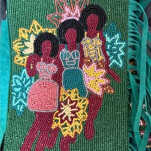 Sassy Jones Artistic Beaded Clutch with Green and Pink